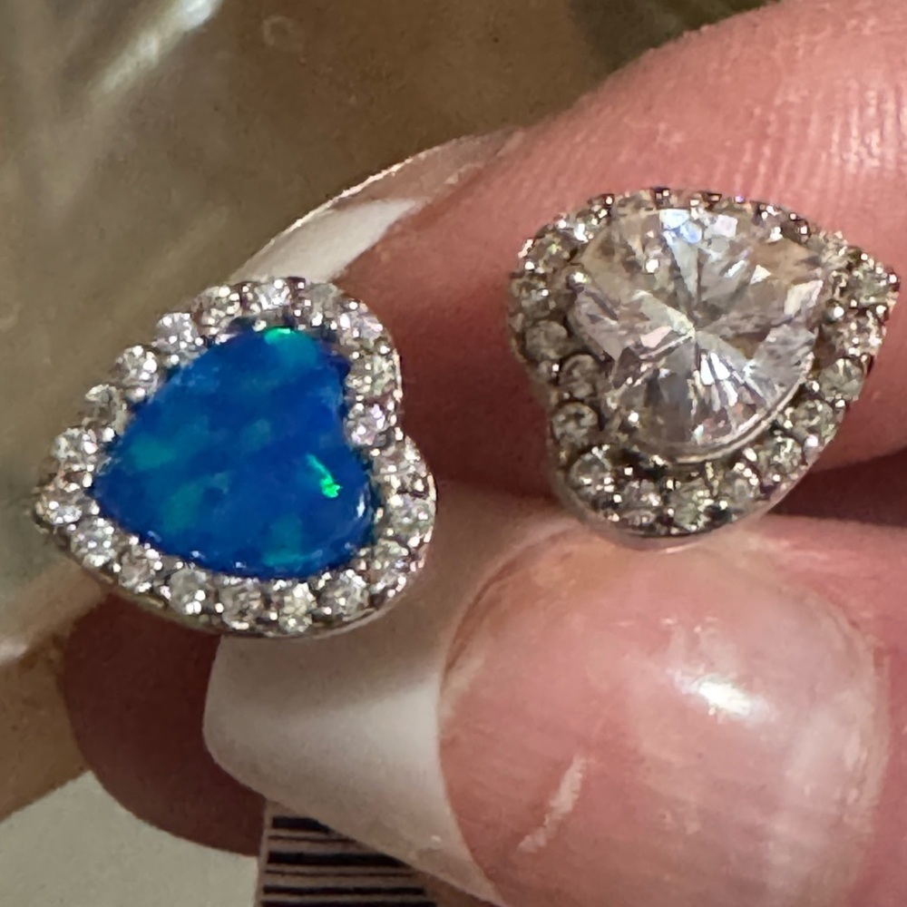 AZURE GILSON OPAL& WHITE SAPPHIRE
DOUBLE HEART TOI ET MOI ADJUSTABLE RING 8